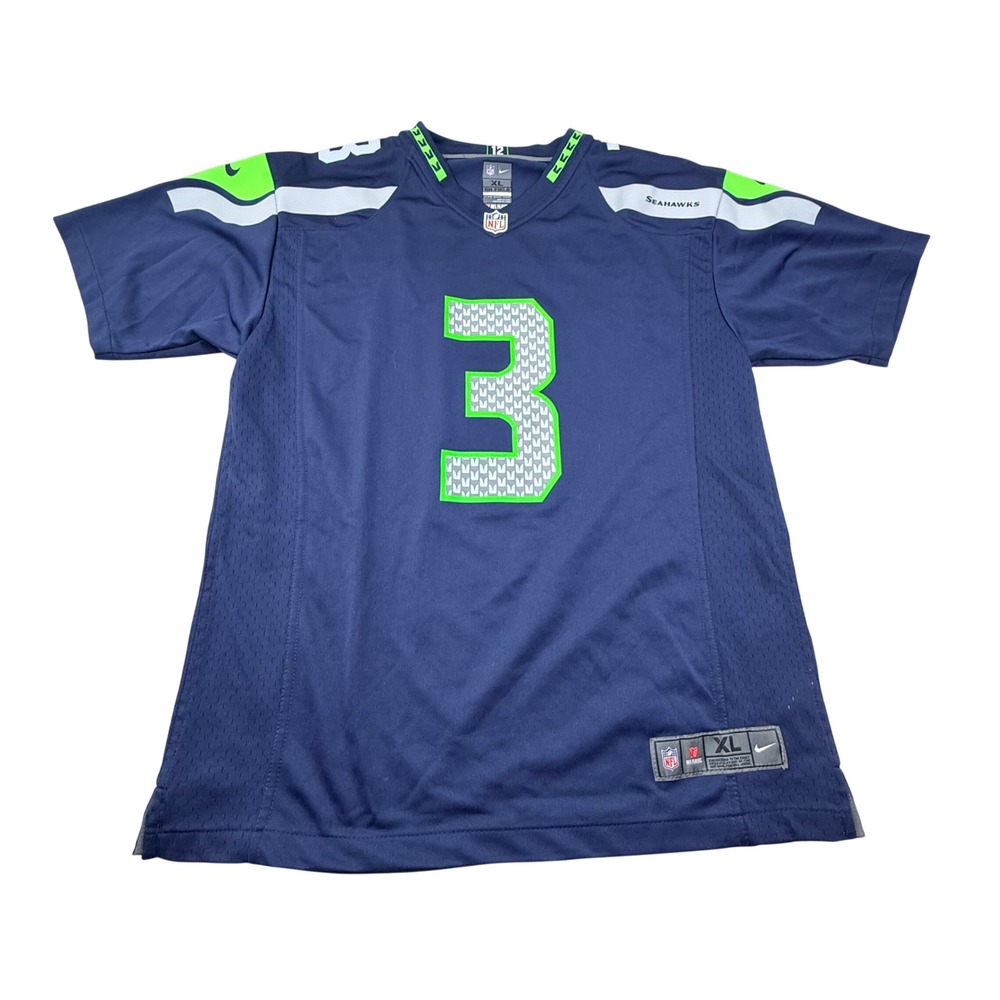 Nike Seattle Seahawks Russell Wilson 3 Jersey Kids XL 18 20 Navy Blue NFL‎